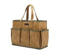 Tool Bag | 16OZ Waxed Canvas Tool Tote Bag, 1 Large Capacity Tool Storage Bag + 10 External Slots, Multi-Purpose Reusable Tool Carrier for Gardening Set Carpentry Tools - Khaki