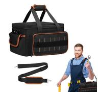 Tool Bag, 17 Inch Heavy Duty Electrician Tool Bags, Tool Storage Organiser with Shoulder Strap and Waterproof Hard Base, Multiple Pockets Electricians Tool Bag for Eletricians, DIY, Tool Storage