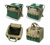 Tool Bag, Gardening Tote Bag Garden Tool Organizer Garden Apron Heavy Duty Gardening Tote Bag with Folding Stool Hand Tool Storage Bag (Green)