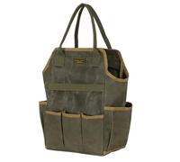 Tool Bag, Heavy Duty 16oz Waxed Canvas Garden Tool Tote - with 3 Inner Slots & 8 Outer Pockets, Multi-Purpose Gardening Tool Storage Bag for Gardener Florist Workshop - Army Green