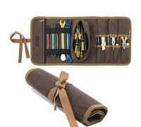 Tool Bag, Heavy Duty Waxed Canvas Wrench Tool Roll Up Pouch, Multi-Purpose Small Hand Tools Organizer Holder with 1 Small Detachable Tool pouch and 1 Zipper Pockets (Grey)