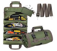 Tool Bag, Tool Rucksack, Heavy Duty Tool Organizer - Roll Up Design with Detachable Pouches, Waterproof & Anti-Scratch 600D Oxford Fabric, 33x11x11cm for Easy Storage, Gifts for Men (Green)