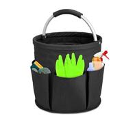 Tool Bag with Handle: 17 liters Bucket Tool Organizer Bag - Collapsible Garden Small Tools Bag - Portable Multi Cleaning Organiser Caddy - Multi Pocket Craft Caddy - for Indoor and Outdoor (Black)