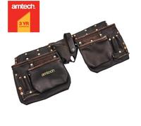 Tool Belt 12 Pocket Oil Tanned Leather Double Pouch Toolbelt AMTECH Heavy Duty