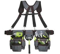 Tool Belt for Men, 32 to 66 Inches Adjustable Waist, Tool Belt with Suspenders for Electricians, Carpenters, Construction Workers and Gardeners, Grey and Red
