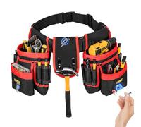 Tool Belt,Magnetic Tool Pouch,27-Pockets Heavy Duty Padded Tool Belts for Men,Detachable & Adjustable Tool Pouch Bag for Electrician,Carpenter,Construction,Work Apron,Utility Belt,Black,Red