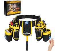 Tool Belt,Magnetic Tool Pouch,27-Pockets Heavy Duty Padded Tool Belts for Men with 4 D-Rings,Detachable Adjustable Tool Pouch Bag for Electrician,Carpenter,Construction,Utility Work Belt,Black Yellow