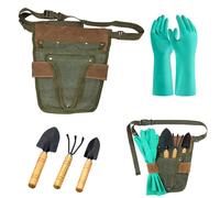 Tool Belt Pouch,Garden Tool Bag with Gloves and Three Small Trowels,Waxed Canvas Tool Belt,Multiple Pocket Design,Suitable for Home Gardening,Outdoor Use,Construction Workers and Carpenters