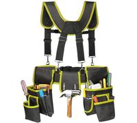 Tool Belt,Professional Tool Belts for Men with Suspenders,18 Pockets Heavy Duty Tool Pouch,Heavy Duty Detachable Adjustable Utility Belt Work Bags for Electrician,Carpenter(Yellow)