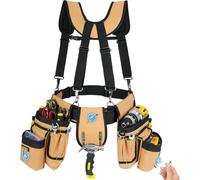 Tool Belt with Braces, 27 Pockets, Robust Tool Belt with Magnetic Tool Bag, Removable Adjustable Work Belt Bag for Electricians, Men's Carpenters, Construction Workers, Black Brown