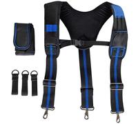 Tool Belt with Suspender Adjustable Heavy Duty Tool Belts with Phone Holder Breathable Padded Removable Oxford Cloth Pouch for Carpenters, Electricians, Gardening (Dark Blue) Belts for Men