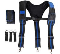 Tool Belt with Suspender Adjustable Heavy Duty Tool Belts with Phone Holder Breathable Padded Removable Oxford Cloth Pouch for Carpenters, Electricians, Gardening (Dark Blue) Carpenter Belt