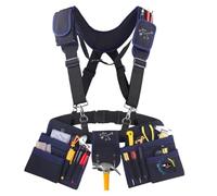 Tool Belt With Suspenders, 24 Pockets Tool Bag with Magnetic Wristband, Detachable Tool Pouch Bag, Adjustable Waists for Men Electrician Carpenter Construction (Yellow)