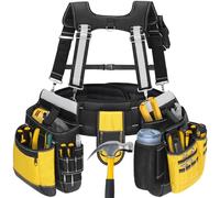 Tool Belt with Suspenders for Men, Heavy Duty Construction Tool Belt with 32 Pockets, 1680D Ballistic Material, Reflective Strips for Safety, HVAC Toolbelt for Men