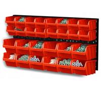 TOOL BOARD WALL MOUNTED 80 x 39 CM WITH SET OF 28 RED STORAGE BINS BOXES BOX