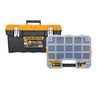 Tool Box 19" Inch 49x 26x 24cm Professional Heavy Duty DIY Large Portable Mobile Tool Chest Storage Organiser with Removable Tote Tray Black & Yellow TOUGH MASTER (With 17'' Organiser)