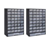 Tool Box 2pcs Black Frame Transparent Drawers PP Plastic 31x13.8x49cm 41-Drawer