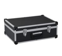 Tool Box Aluminium Black 46 x 33 x 16 cm with 6 Compartments 17 Pockets Lockable and Waterproof for Workshop Garage Household and Craftsman Transport Organiser System
