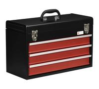 Tool Box Lockable 3 Drawer Carry Tool Chest Ball Bearing Runners Black Red