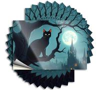 Tool Box Stickers A Black Cat Perches On A Tree Branch Under A Full Moon, with A Castle in The Background Sticker 10Pcs Prank Stickers for Adults Toolbox Stickers and Dec(8X12CM)