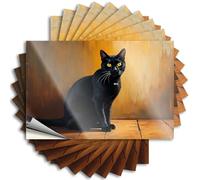Tool Box Stickers A Black Cat with Striking Yellow Eyes Sits On A Wooden Floor Sticker 10Pcs Tool Box Stickers Blank Bumper Stickers(8X12CM)