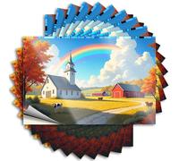 Tool Box Stickers A Picturesque Rural Scene with A Church, Barns, Cows, and A Rainbow Sticker 10Pcs Tool Box Stickers Blank Bumper Stickers(12X18CM)
