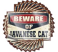 Tool Box Stickers Beware of Javanese Cat Funny Sticker 10 Pcs Funny Home Decor Car Accessories(12X18CM)