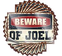 Tool Box Stickers Beware of Joel Funny Sticker 10 Pcs Man Cave Funny Signs Prank Stickers(8X12CM)