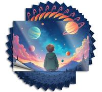 Tool Box Stickers Child Gazing at Colorful Planets in The Sky Stickers 10Pcs Bar Funny Signs Car Bandaid Sticker(12X18CM)