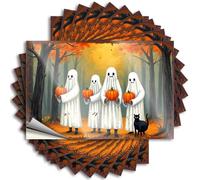 Tool Box Stickers Halloween Ghosts in Autumn Forest with Pumpkins Stickers 10Pcs Sarcastic Signs Black and White Stickers(6X9CM)