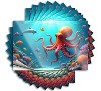 Tool Box Stickers Underwater Scene with Octopus and Colorful Fish Sticker 10Pcs Prank Stickers for Adults Toolbox Stickers and Dec(12X18CM)