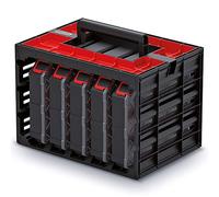 Tool Box with 5 Assortment Boxes, Small Parts Magazine with dividers, Ergonomic Handle, Robust Body 415 x 290 x 295 mm (with dividers).