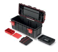 Tool Box with Tool Carrier, Dividers, Ergonomic Handle, Clamp Clasps, Plastic, 65 x 28 x 28 cm
