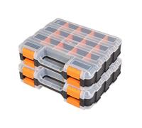 Tool Box with Transparent Lid, Double Side 34-Compartments Organizer Box with Removable Dividers for Hardware, Screws, Bolts, Nails, Beads, Jewelry and Fishing Accessories, Orange, 2 Packs