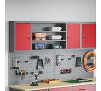 Tool Cabinet Red 150x20x55cm Steel & Engineered Wood Industrial Lockable Shelves