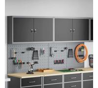 Tool Cabinet Set Black Powder-Coated Steel 100x20x115cm Wall-Mountable Pegboard