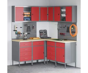 Tool Cabinet Wall-Mount Set 100x20x115cm Black Powder-Coated Steel 6pcs Incl Peg