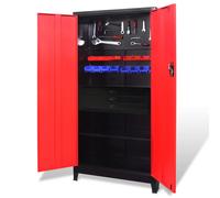 Tool Cabinet with Chest Steel Red and Black Storage Organiser vidaXL
