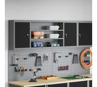 Tool Cabinet with Shelf Black Grey Steel and Wood Material 150 x 20 x 55 cm with 6 Adjustable Shelves and Cam Lock for Workshop Garage DIY Order