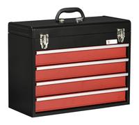 DURHAND Tool Chest 2-Drawer Carry Tote - Lockable with Ball Bearing Runners - Black/Red