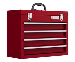 Tool Chest 51x22x39.5cm Red Steel 4-Drawer Lockable Portable Ball-Bearing Slides