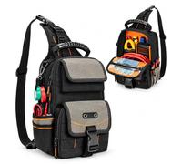 Tool Chest Bag for Motorcycle Maintenance, Adjustable Single Shoulder Strap | Black and Orange, Wide Opening, Multiple Compartments, Side Pockets, Snap-Fastened Front Pocket, Carry Handle
