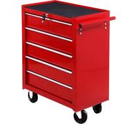 Tool Chest Roll Cab Steel Tool Trolley 5 Drawers Wheels Handle Red
