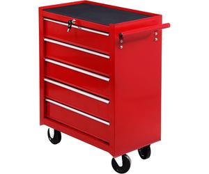 Tool Chest Roll Cab Steel Tool Trolley 5 Drawers Wheels Handle Red