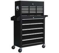 Tool Chest Rolling Lockable Steel 14-Drawer Mobile Cabinet Black 76x33x107cm Key