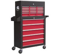 Homcom Rolling Tool Chest Lockable Roller Cabinet With With 14 Drawers Red