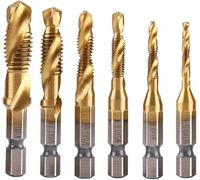 Tool Compatible with Hilitand 6pcs HSS Tap Drill Bit Set, 2 in 1 Combination Drills and Taps Set, M3 M4 M5 M6 M8 M10 Titanium Coated HSS Metric Hex Shank Screw Taps Tool Set