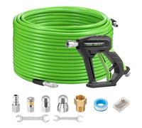 Tool Daily Sewer Jetter Kit for Pressure Washer 200 FT, Short Power Washer Gun, Drain Cleaner Hose 1/4 Inch NPT, Corner, Rotating and Button Nose Sewer Jet Nozzle, 3600 PSI
