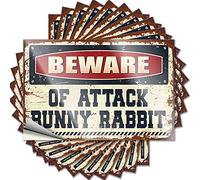 Tool Decal Beware of Attack Bunny Rabbit Funny Sticker 10 Pcs Car Stickers Funny Car Sticker(8X12CM)