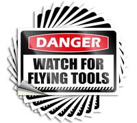 Tool Decal Danger Watch for Flying Tools Stickers 10Pcs Tool Decal Bumper Sticker(8X12CM)